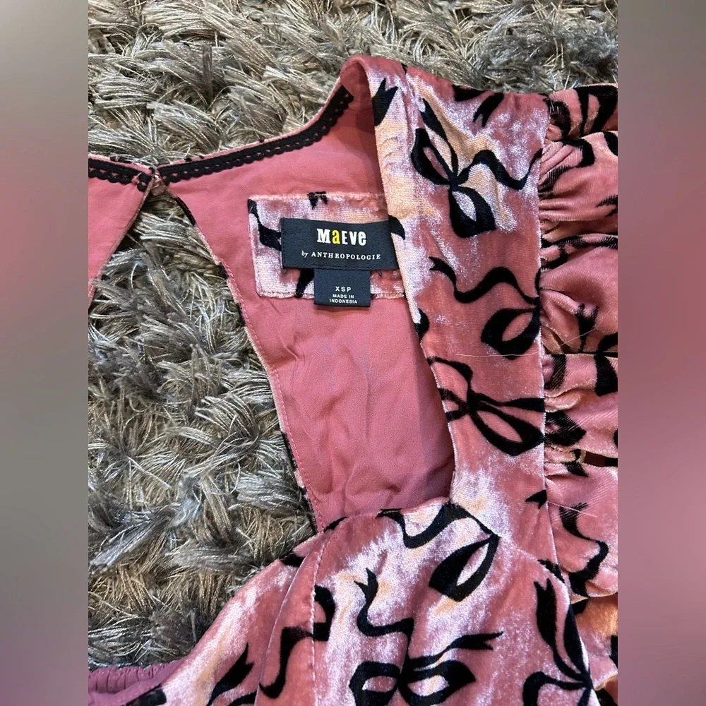 Maeve by Anthropologie Pink and Black Velvet Bow Dress - Picture 9 of 12